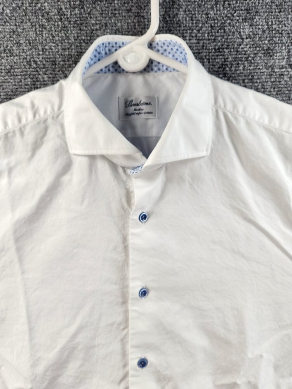 Stenstroms Slimline Cotton Twofold Super 16 White Button Up Solid Mens Business